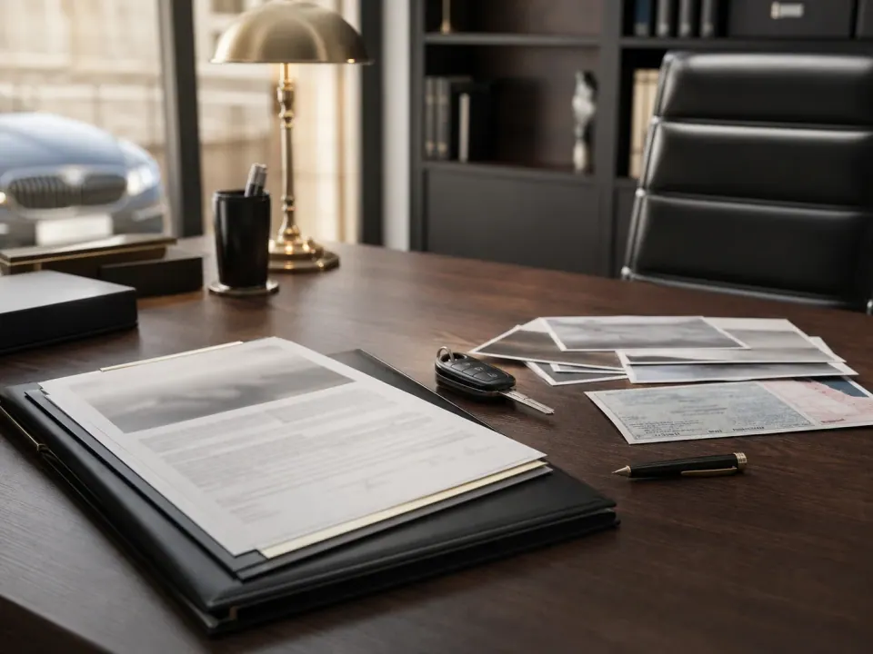 Car keys and road-accident legal claim documents